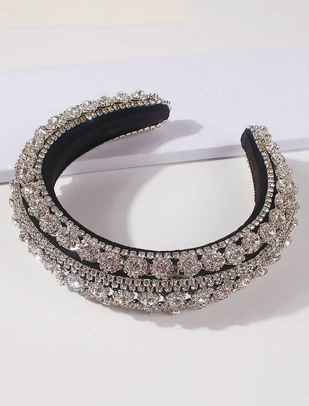 Lux Crystal Padded Hairband in Silver - BEYAZURA.COM