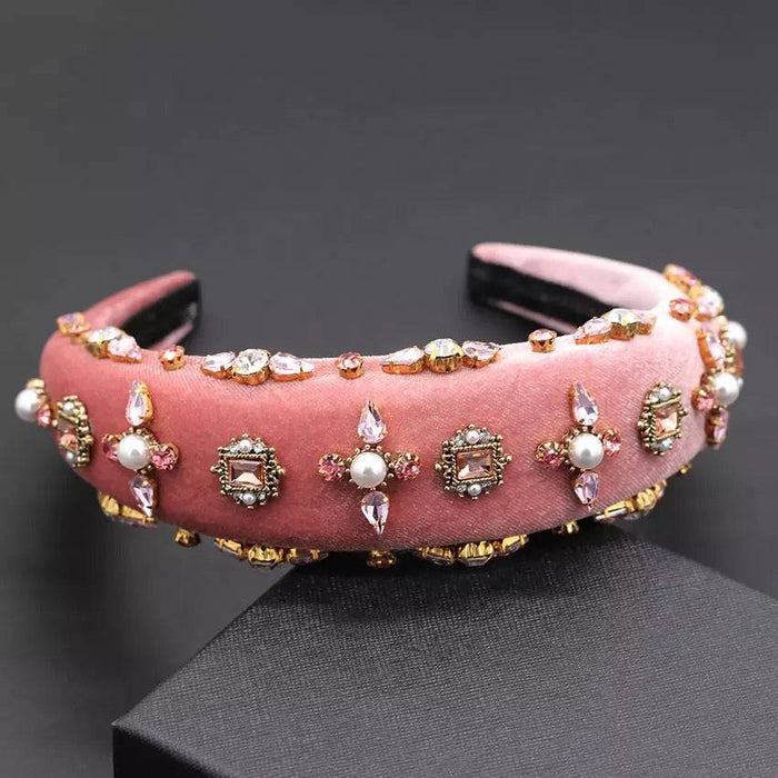 Lux Velour Crystal And Pearl Decorated Headbands - BEYAZURA.COM
