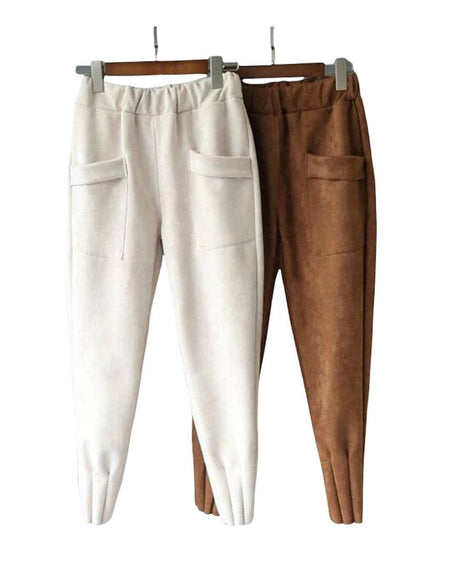 Luxury Suede Pleated Hem Pants - BEYAZURA.COM