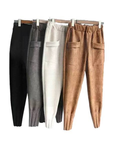 Luxury Suede Pleated Hem Pants - BEYAZURA.COM