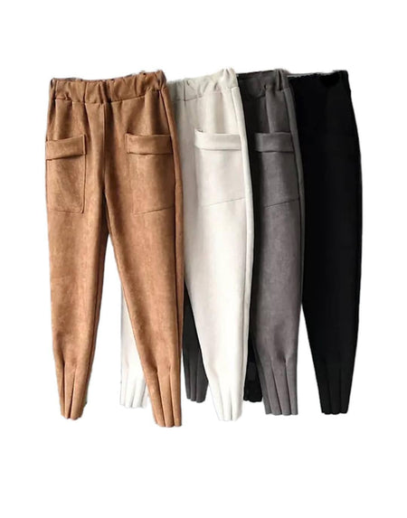 Luxury Suede Pleated Hem Pants - BEYAZURA.COM