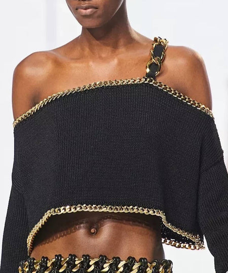 Metal Chain Knit Sweater - BEYAZURA.COM