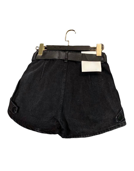 Mini Denim Shorts With Metal Studs In Black - BEYAZURA.COM