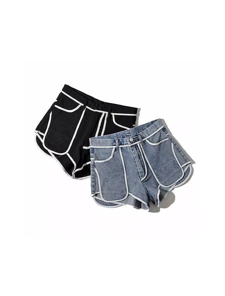 Mini Denim Shorts With White Edges - BEYAZURA.COM