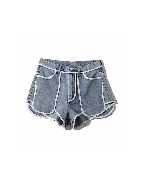 Mini Denim Shorts With White Edges - BEYAZURA.COM