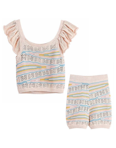 Multi Color Knitted Pattern Shorts Set - BEYAZURA.COM