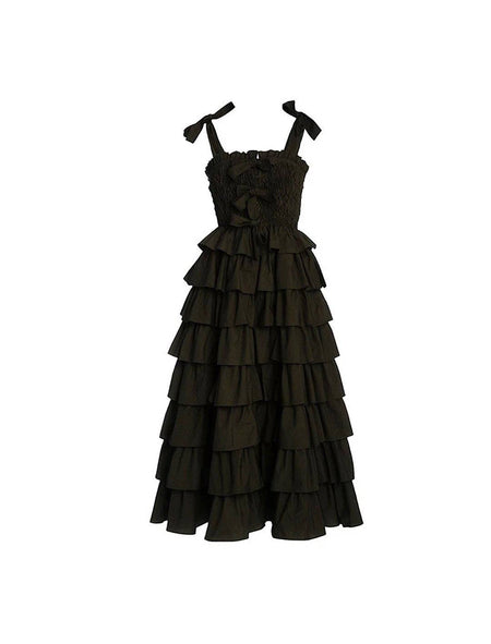 Multi Layer Bow Spaghetti Strap Dress - BEYAZURA.COM