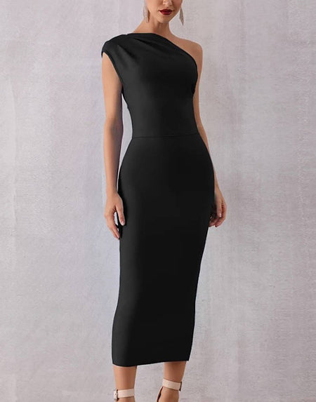 One Shoulder Slim Bandage Dress - BEYAZURA.COM