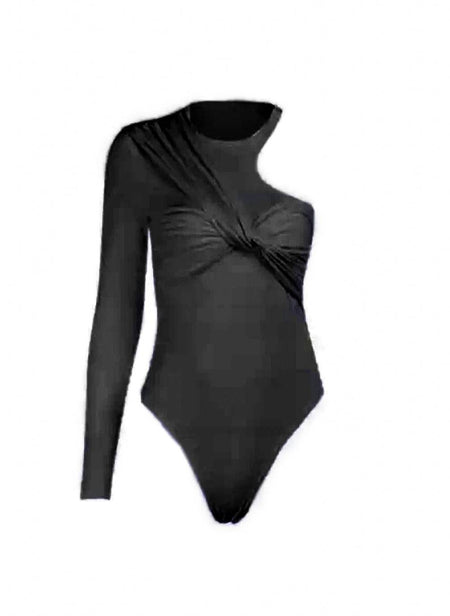 One Sleeve Draped Bodysuit - BEYAZURA.COM
