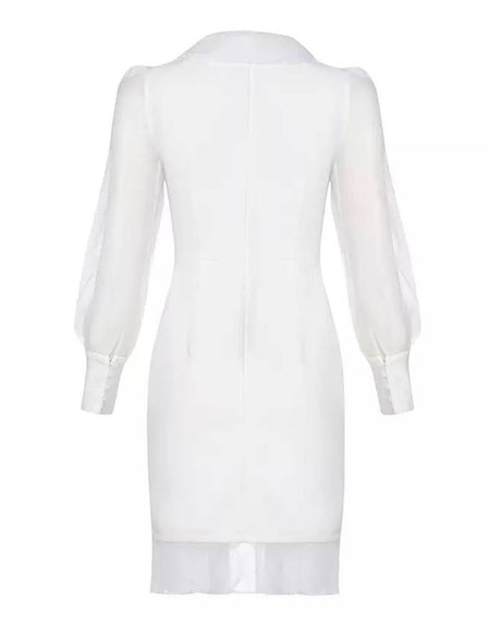 Organza Sleeve Dress In White - BEYAZURA.COM