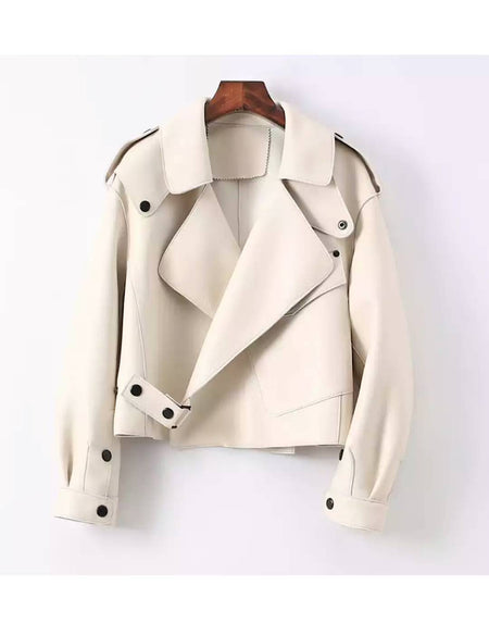 Oversized Biker Leather Jacket - BEYAZURA.COM