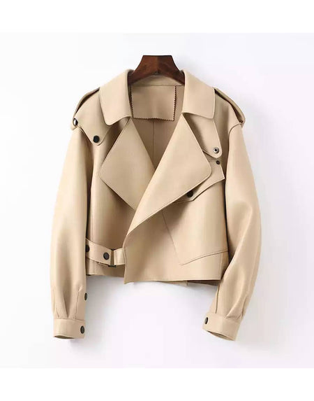 Oversized Biker Leather Jacket - BEYAZURA.COM