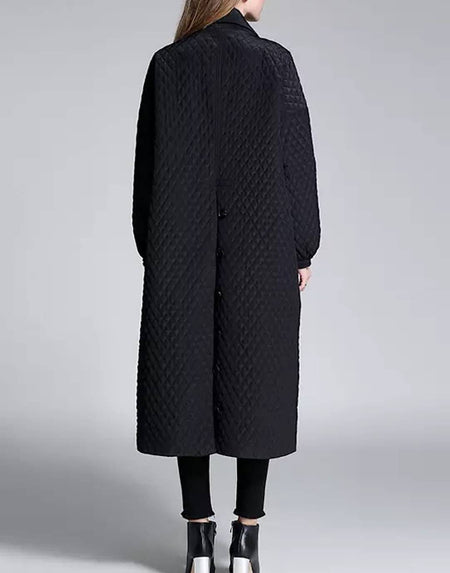 Padded Grid Patterned Loose Coat - BEYAZURA.COM