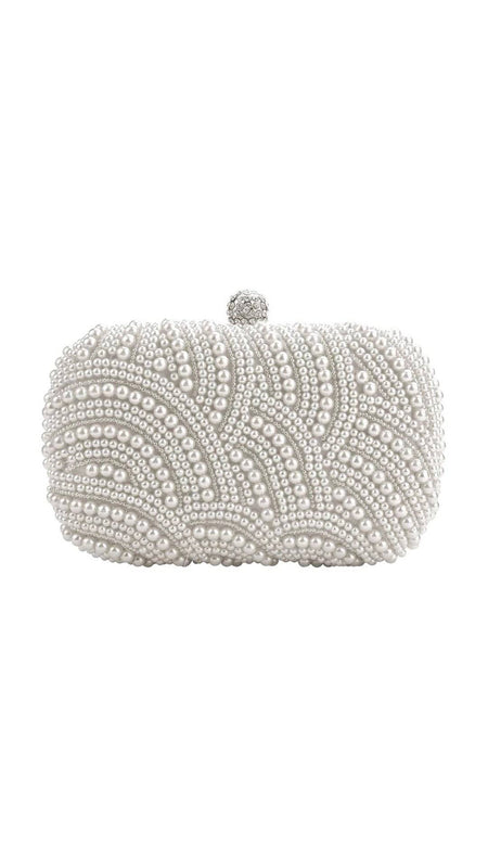 Pearl And Crystal Beaded Rectangular Evening Clutch - BEYAZURA.COM