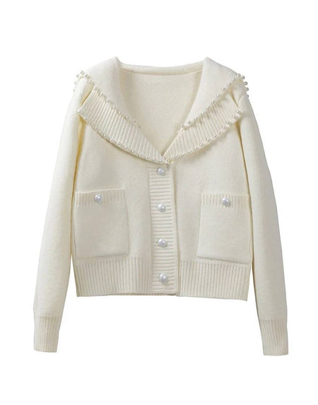 Pearl Trimmed Pocket Soft Cardigan - BEYAZURA.COM