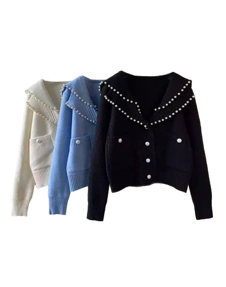 Pearl Trimmed Pocket Soft Cardigan - BEYAZURA.COM