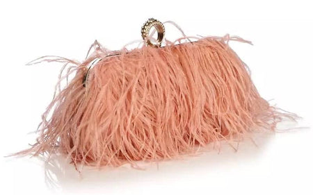 Pink Faux Feather Knuckle Ring Clutch - BEYAZURA.COM