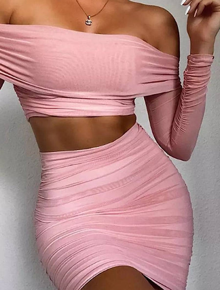 Pink Mesh Bandage Two Piece Set - BEYAZURA.COM