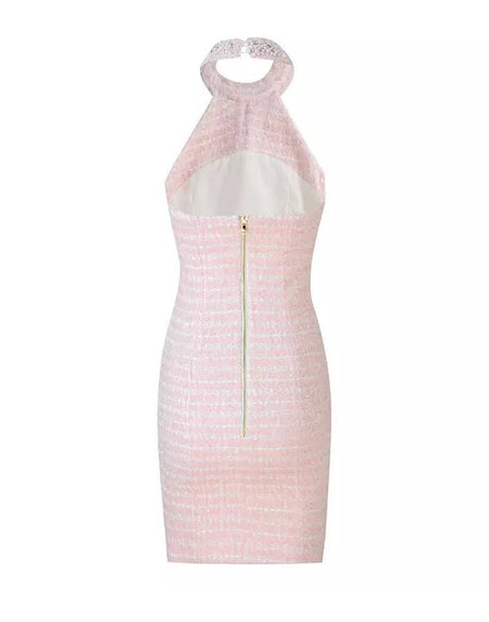 Pink Tweed Trimmed Dress - BEYAZURA.COM