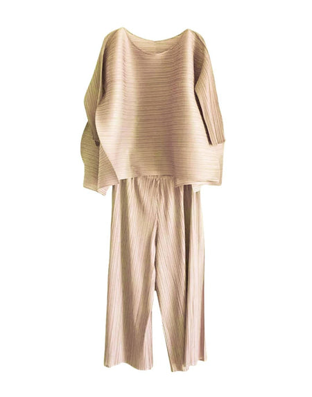 Pleated Silky Trousers Coord Set - BEYAZURA.COM