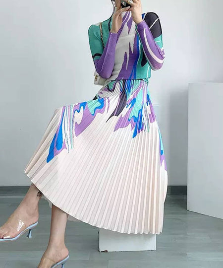 Printed Long Sleeve With Long Skirt Set In Green - BEYAZURA.COM