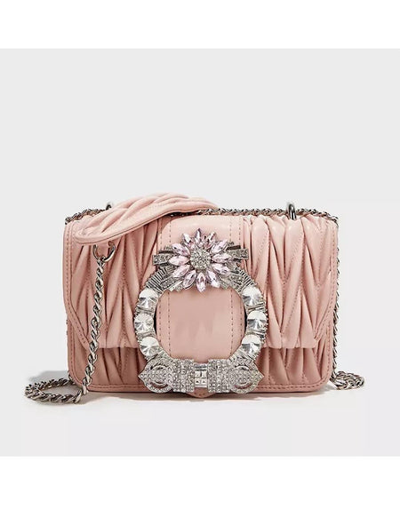 PU Leather Crystal Buckle Clutch - BEYAZURA.COM