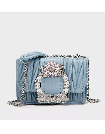 PU Leather Crystal Buckle Clutch - BEYAZURA.COM