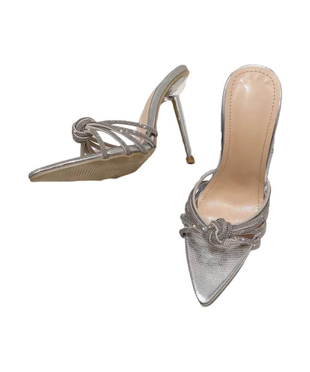 PU Leather Crystal Strap Heels - BEYAZURA.COM