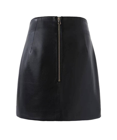 PU Leather Gold Button Mini Skirt In Black - BEYAZURA.COM