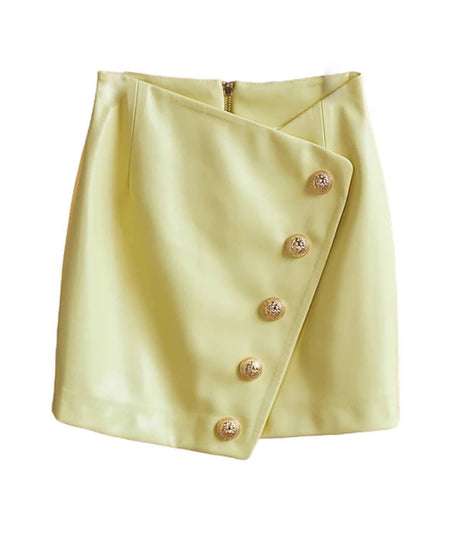 PU Leather Gold Button Mini Skirt In Purple - BEYAZURA.COM