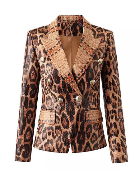 PU Leather Snake Pattern Blazer - BEYAZURA.COM