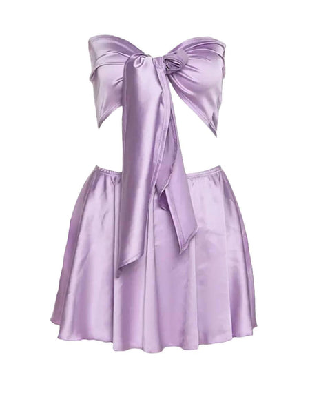 Purple Knotted Bra Top Short Skirt Set - BEYAZURA.COM