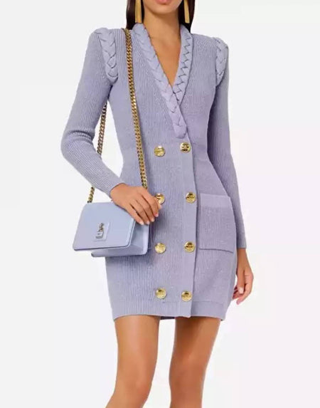 Purple Twist Knitted Dress - BEYAZURA.COM