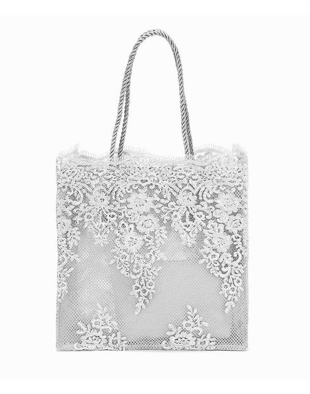 Rectangular Embroidered Lace Tote Bag - BEYAZURA.COM