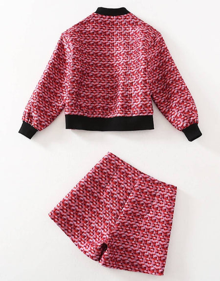 Red Pattern Jacket And Shorts Set - BEYAZURA.COM