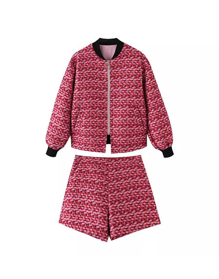 Red Pattern Jacket And Shorts Set - BEYAZURA.COM