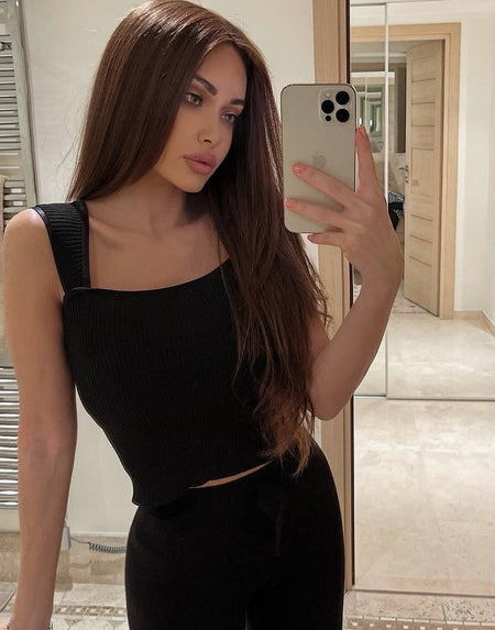 Rib Knit Short Stretchy Top - BEYAZURA.COM