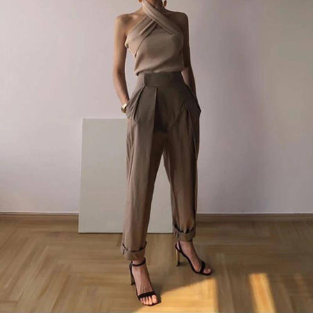 Ribbed Knit Halter Neck Sweater - BEYAZURA.COM