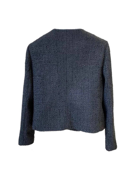 Round Neck Gold Buttoned Tweed Jacket - BEYAZURA.COM