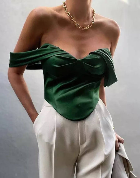 Ruched Off Shoulder Silky Bustier - BEYAZURA.COM