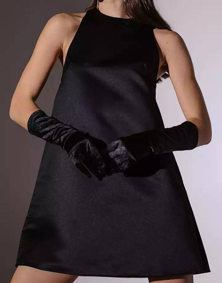 Satin Loose Plain Short Dress - BEYAZURA.COM