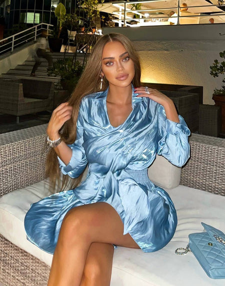 Satin Short Skirt And Cross Shaped Top Set - BEYAZURA.COM