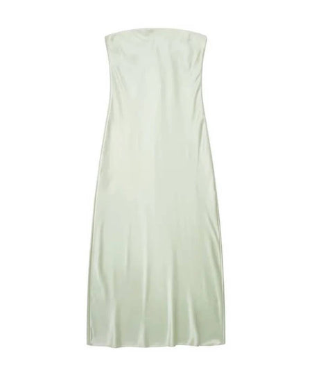 Satin Strapless Long Dress In Light Green - BEYAZURA.COM
