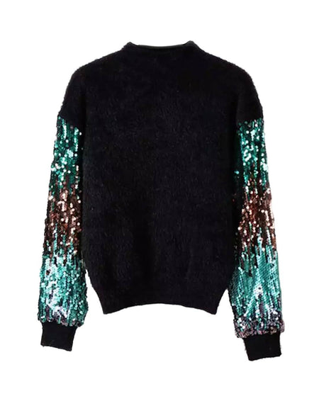 Sequin Sleeves Fluffy Warm Sweater - BEYAZURA.COM