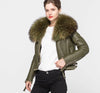 Shearling Sheepskin Fox Fur Collar Biker Jacket - BEYAZURA.COM