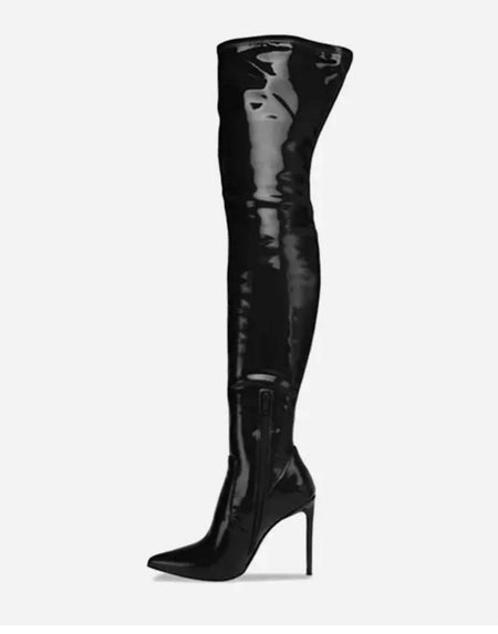 Shiny PU Leather Above The Knee Boots - BEYAZURA.COM