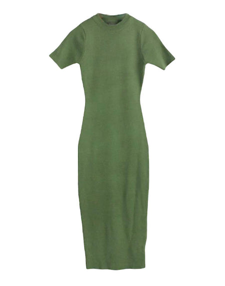 Short Sleeve Knitted Midi Dress - BEYAZURA.COM