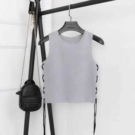 Side Laced Cropped Knit Top - BEYAZURA.COM