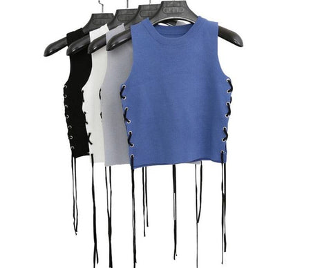 Side Laced Cropped Knit Top - BEYAZURA.COM