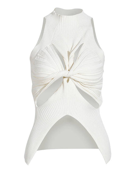 Sleeveless Cutout Sweater Top - BEYAZURA.COM